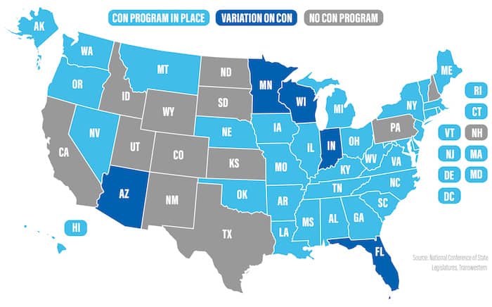 Pros and CONs: Weighing Healthcare’s Certificate-of-Need Laws 2 CON Laws Map 01 copy