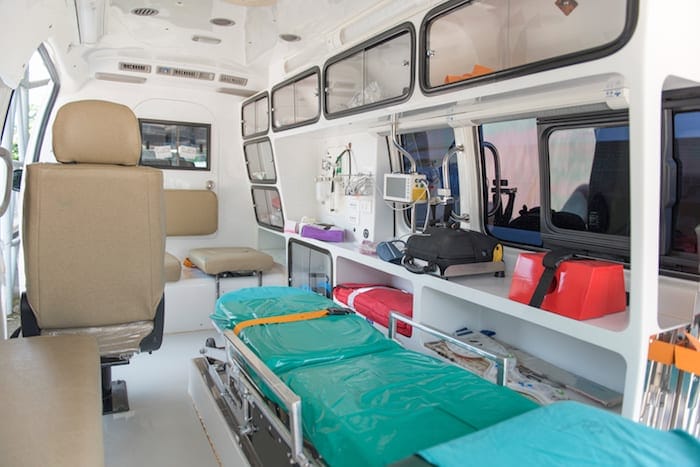 refer car of hospital, inside of emergency car