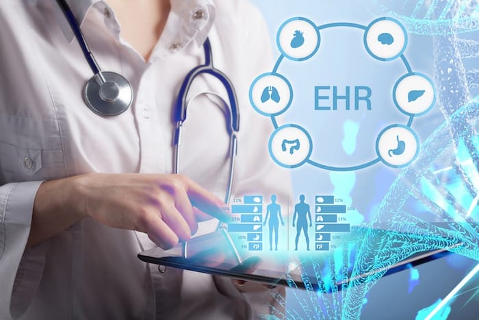 EHR, EMR, Electronic health record. Medical and technology concept.