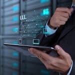 Businessman hand working with a Cloud Computing diagram on the new computer interface as concept