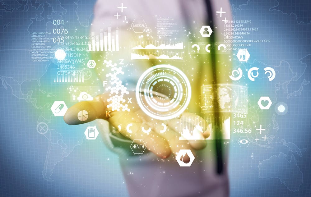 A business analytics person analyzing the health status of the world from its hands with illustrated pie charts and graphs concept