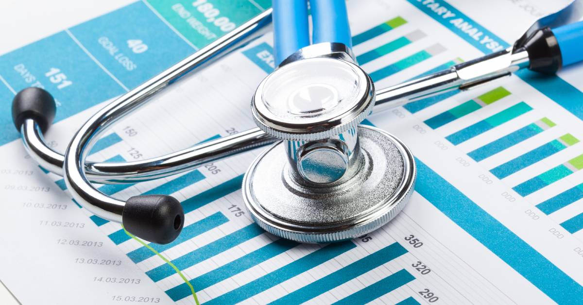 A dietary analysis chart with data points covering factors as well as weight loss goals. A stethoscope sits on the chart.