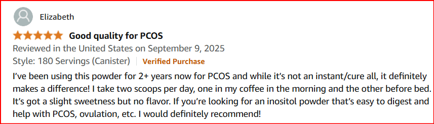 User Review on theralogix ovasitol for PCOS